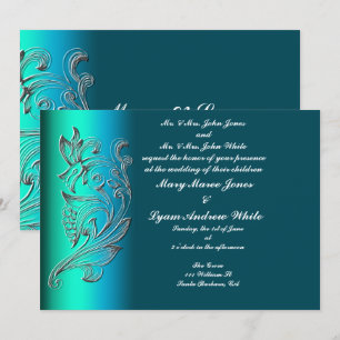 Embosssed Aqua Classic Wedding-inbjudan Inbjudningar
