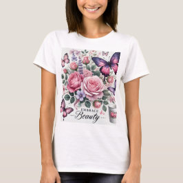 Embrace Beauty - Elegant Blommigt and Butterfly Ar T Shirt