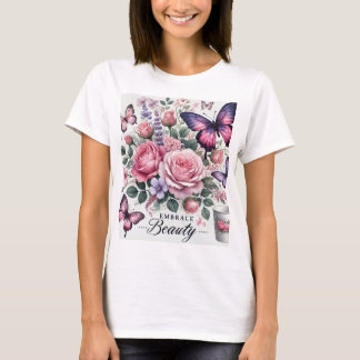 Embrace Beauty - Elegant Blommigt and Butterfly Ar T Shirt