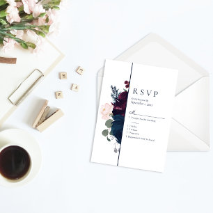 Embrace Blommigt OSA Bröllop   Burgundy Navy Blue Kort