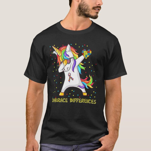 Embrace Differences Unicorn Dabbing Puzzle Autism  T Shirt (Framsida)