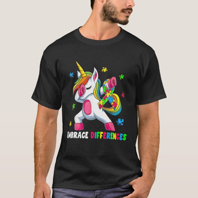 Embrace Differences Unicorn - Embrace ADHD Autism T Shirt (Framsida)