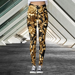 Embrace Elegance: Blommigten Black och Guld Leggings
