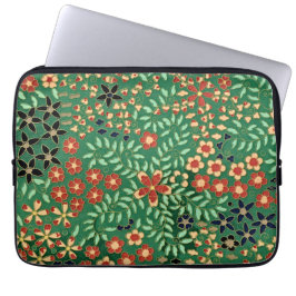 Embrace Elegance: Grönt Japansk Blommigt Laptop Fodral