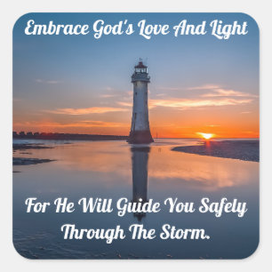 Embrace Gud Lighthouse Fyrkantigt Klistermärke