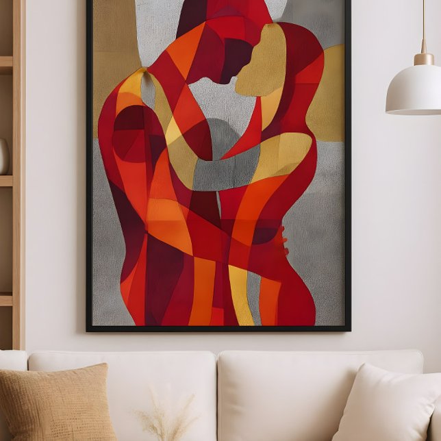 Embrace Me – Abstract Lovers Art in Red & Gold Poster (Skapare uppladdad)