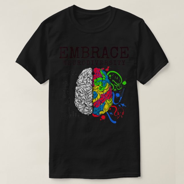 Embrace Neurodiversity Brain ADHD Autism ASD Aware T Shirt (Design framsida)