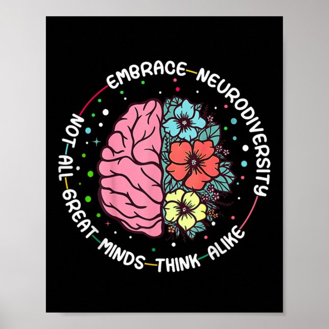 Embrace Neurodiversity Brain Autism Awareness Adhd Poster (Framsidan)