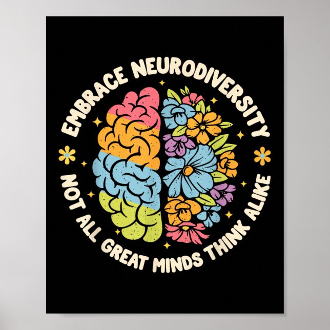 Embrace Neurodiversity Brain Autism Awareness Adhd Poster (Framsidan)