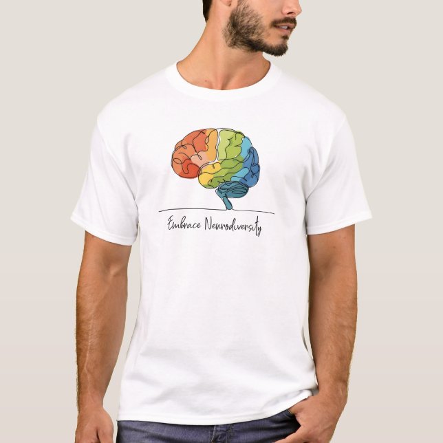 Embrace Neurodiversity Line Art Rainbow Brain T Shirt (Framsida)