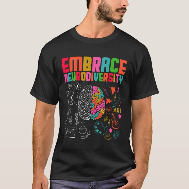 Embrace Neurodiversity Rainbow Brain Autism Awaren T Shirt (Framsida)