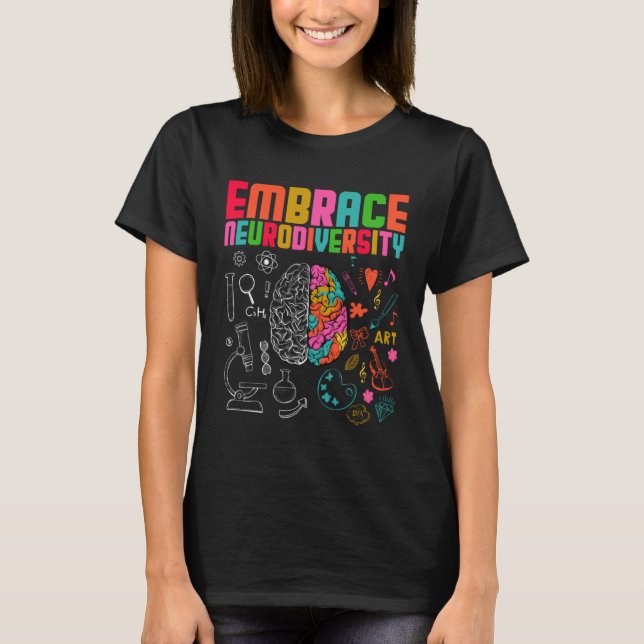 Embrace Neurodiversity Rainbow Brain Autism Awaren T Shirt (Framsida)