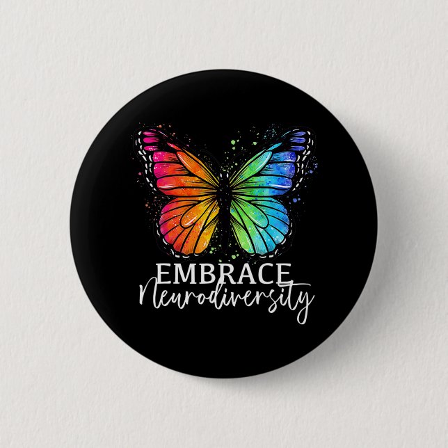 Embrace Neurodiversity Rainbow Butterfly Autism Wo Knapp (Framsida)