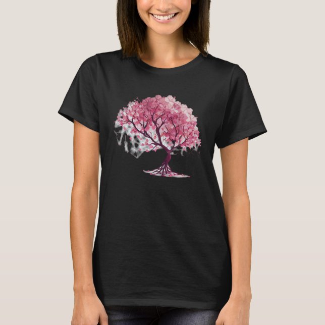 Embrace Spring with a Unique Cherry Blossom Geomet T Shirt (Framsida)