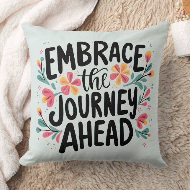 Embrace the Journey Ahead Boho Blommigt Typography Kudde (Filt)