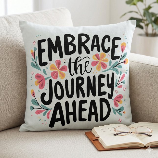 Embrace the Journey Ahead Boho Blommigt Typography Kudde (Embrace the Journey Ahead Boho Floral Typography Throw Pillow Mockup D)