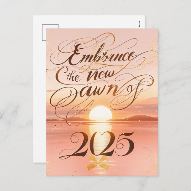 Embrace the New Dawn: 2025 Golden Sunrise nyår Helg Vykort (Fram/baksida)