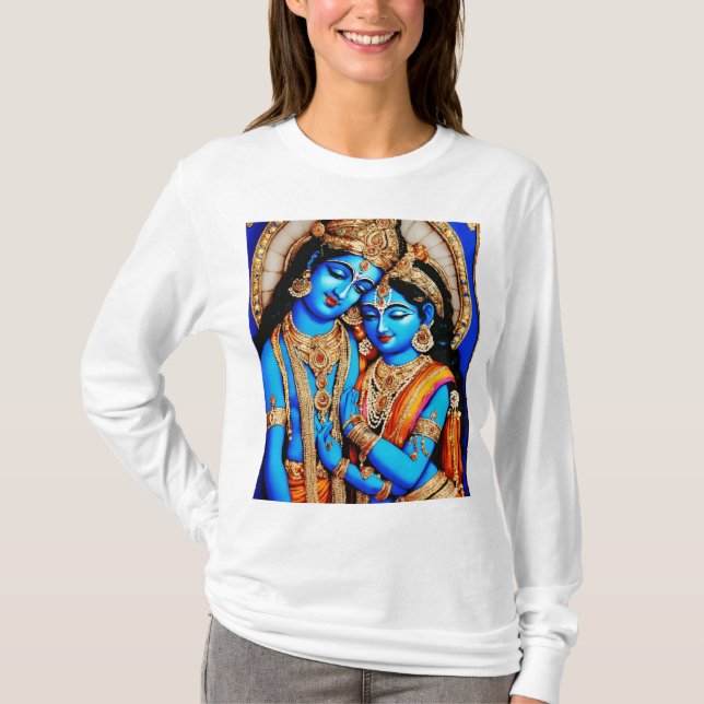 Embracing Lord Radha Krishnas Divine Kärlek T Shirt (Framsida)