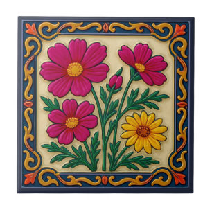 Embroderad Blommigt Luxury Folk Art Stil Kakelplatta
