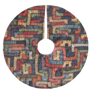 Embroderade geometriska, etniska struktur julgransmatta borstad polyester