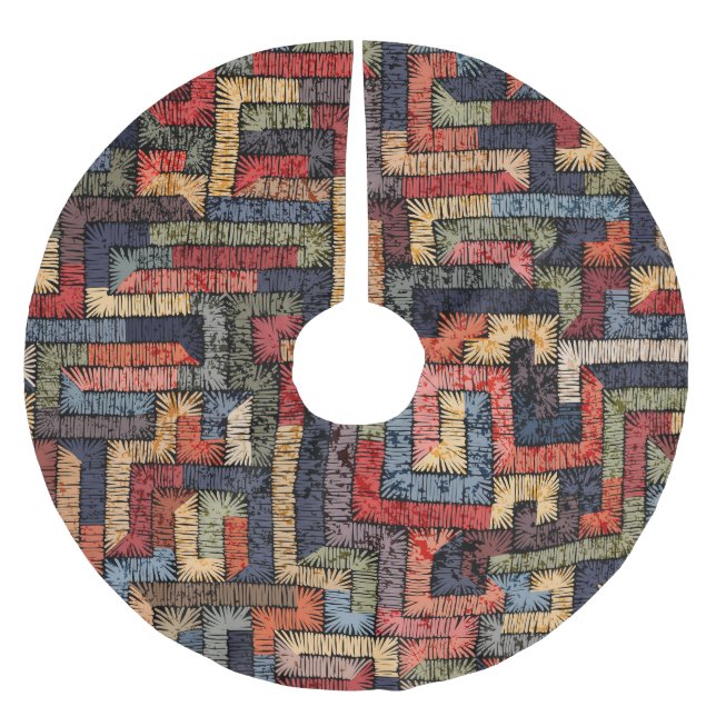 Embroderade geometriska, etniska struktur julgransmatta borstad polyester (Framsidan)