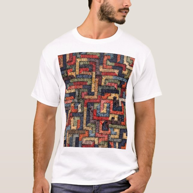 Embroderade geometriska, etniska struktur t shirt (Framsida)