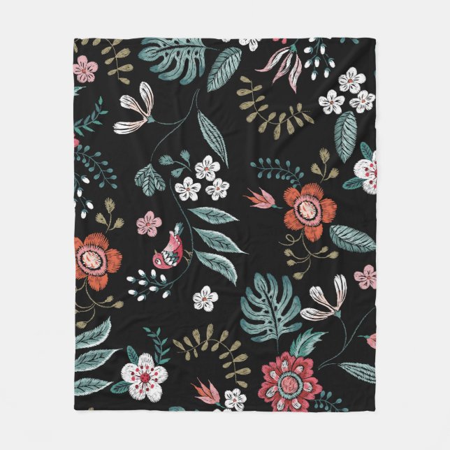 Embrodery Blommigt Neckline, Vintage Bouquet. Fleecefilt (Framsidan)