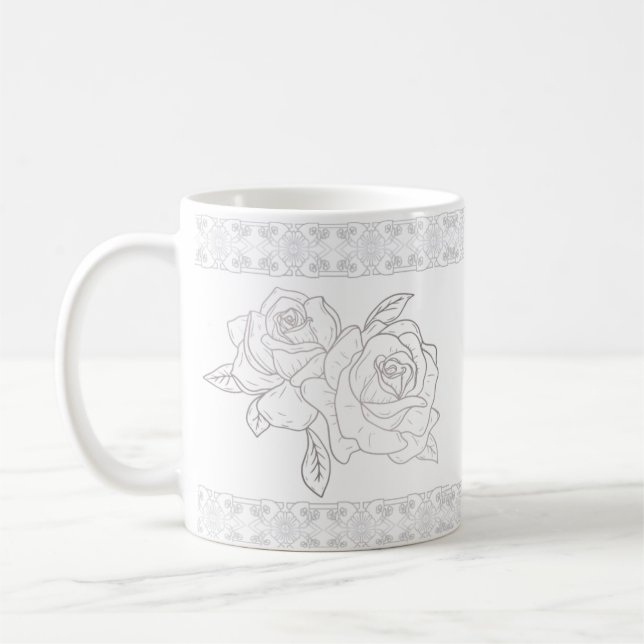 Embrodery elegant Silver Ro och Snöre Kaffemugg (Vänster)