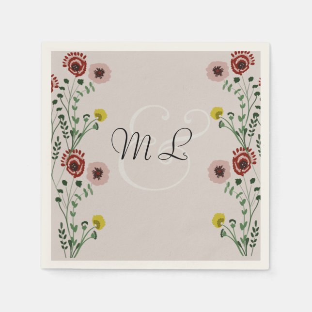 Embroided Bröllop Botanical Blommigt Greenery Pappersservett (Framsidan)