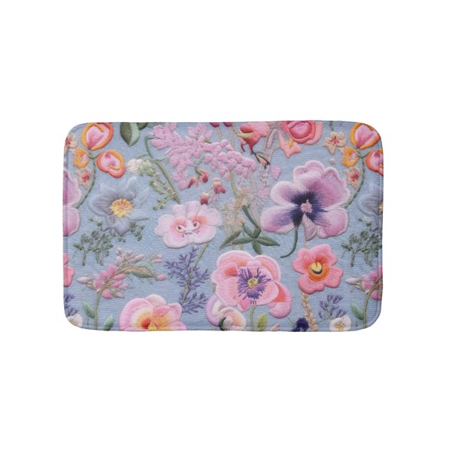 Embroiderad Blommigt Sömlös Mönster Badrumsmatta (Framsidan)