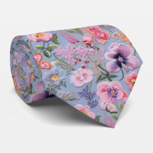 Embroiderad Blommigt Sömlös Mönster Slips