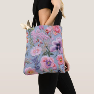 Embroiderad Blommigt Sömlös Mönster Tygkasse