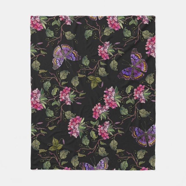 Embroiderad Datura Flowers: Botanisk konst Fleecefilt (Framsidan)