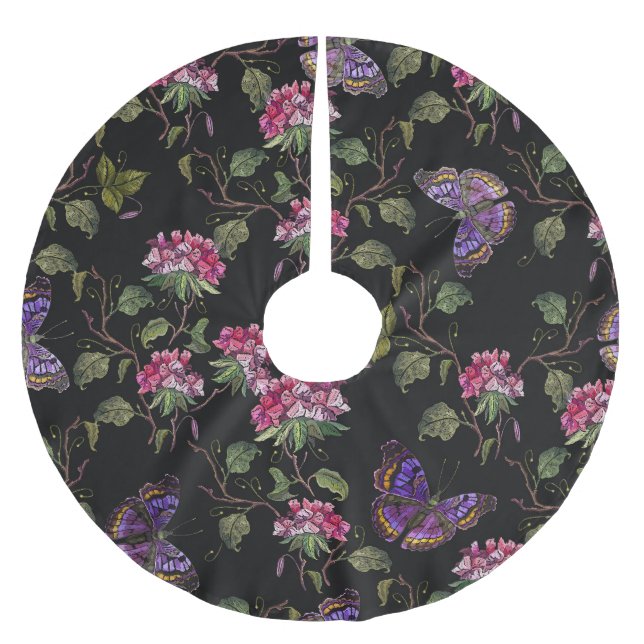 Embroiderad Datura Flowers: Botanisk konst Julgransmatta Borstad Polyester (Framsidan)