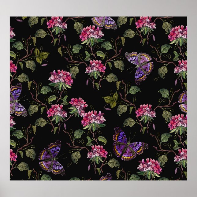 Embroiderad Datura Flowers: Botanisk konst Poster (Framsidan)