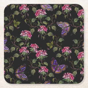 Embroiderad Datura Flowers: Botanisk konst Underlägg Papper Kvadrat