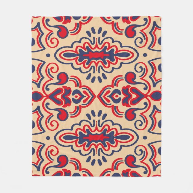 Embroiderad elegance: Ikat Fabric Mönster Fleecefilt (Framsidan)