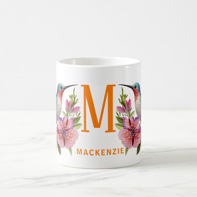 Embroiderad Hummingbird Monogram Namn anpassad Kaffemugg (Center)