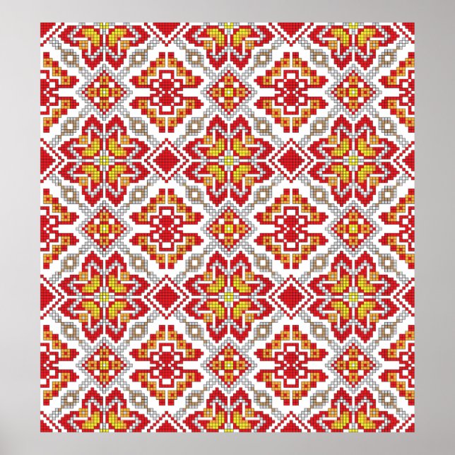 Embroidered handmade cross-stitch ethnic Ukraine p Poster (Framsidan)
