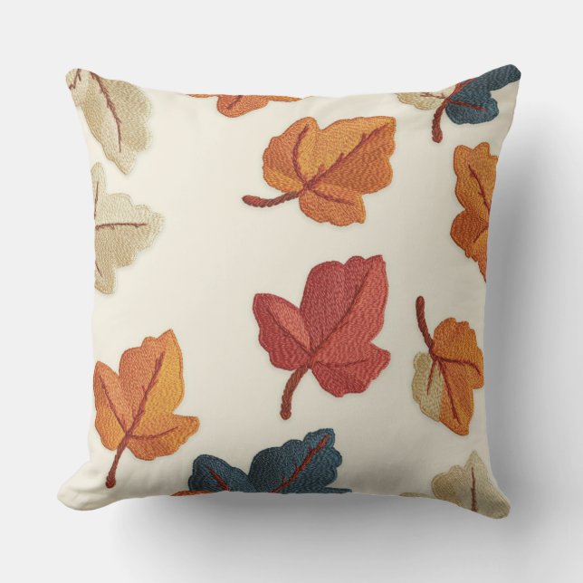 Embroidered Look Fall Leaf Throw Pillow Kudde (Framsida)