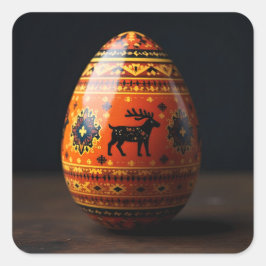 Embroidered Reindeer Easter Egg Fyrkantigt Klistermärke