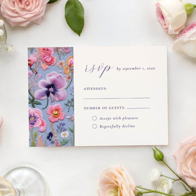 Embroidery Blommigt Garden Lila Bröllop OSA Kort (Skapare uppladdad)