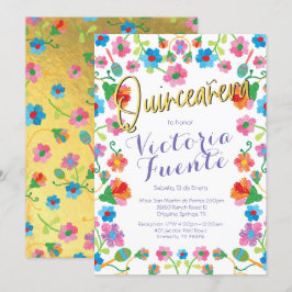 Embroidery Blommigt Quinceañera Mexikanska, spansk Inbjudningar