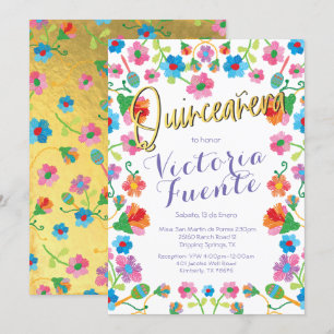 Embroidery Blommigt Quinceañera Mexikanska, spansk Inbjudningar