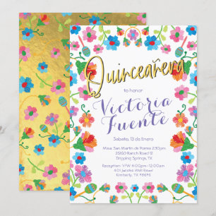 Embroidery Blommigt Quinceañera Mexikanska, spansk Inbjudningar