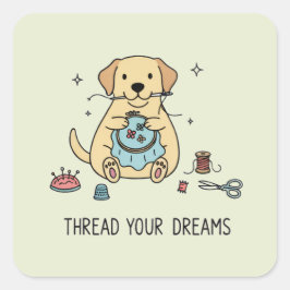 Embroidery Dog Yellow Labrador Crafting and Sewing Fyrkantigt Klistermärke