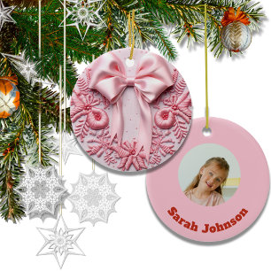 Embroidery Effect jul-Anpassningsbarna Bow Photo N Julgransprydnad Keramik