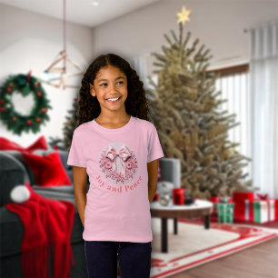 Embroidery Effect Rosa jul Bow Joy & Peace T Shirt