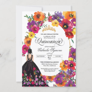 Embroidery Flowers Watercolor Blommigt Quinceañera Inbjudningar