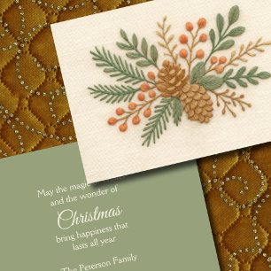 Embroidery jul Blommigt Sprig Pinecone Cream Helgkort
